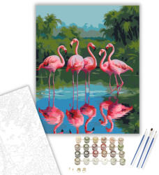  Rózsaszín Flamingók a Sekély Lagúnában - számfestő készlet - 40×50 cm (Keretre feszítve)