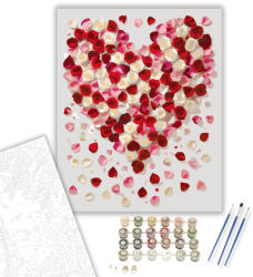  Színes Rózsaszirmok Szív Alakban - számfestő készlet - 40×50 cm (Keretre feszítve)