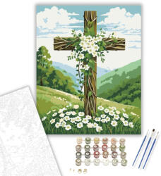 Számfestő Virágokkal Borított Kereszt a Domboldalon - számfestő készlet - 40×50 cm (Keretre feszítve) (crea6446-40X50-KF)