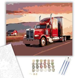Számfestő Piros és Króm Nyerges Kamion Naplementében - számfestő készlet - 40×50 cm (Keretre feszítve) (crea6567-40X50-KF)