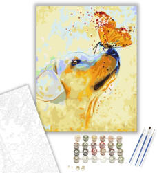  Kutyus és pillangó - számfestő készlet - 40×50 cm (Keretre feszítve)