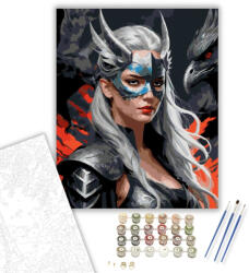 Számfestő Ezüst Maszkos Sárkányjós - számfestő készlet - 40×50 cm (Keretre feszítve) (crea7432-40X50-KF)