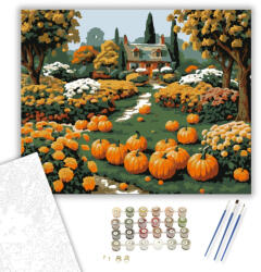  Őszi kert tökökkel - számfestő készlet - 40×50 cm (Keretre feszítve)