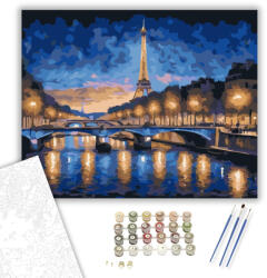  Eiffel-torony Éjszakai Fényekben - számfestő készlet - 40×50 cm (Keretre feszítve)