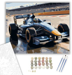  Kék Formula 1 Versenyautó a Kanyarban - számfestő készlet - 40×50 cm (Keretre feszítve)