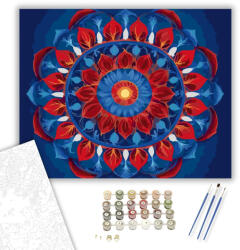  Szikrázó Mandala Vörös és Kék Színekkel - számfestő készlet - 40×50 cm (Keretre feszítve)