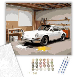  Fehér Klasszikus Porsche a Műhelyben - számfestő készlet - 40×50 cm (Keretre feszítve)