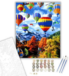  Hőlégballonok az égen - számfestő készlet - 40×50 cm (Keretre feszítve)