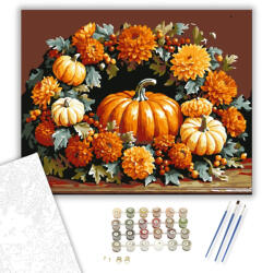  Őszi koszorú tökökkel - számfestő készlet - 40×50 cm (Keretre feszítve)