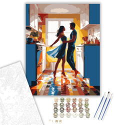  Táncoló Szerelmesek a Konyhában - számfestő készlet - 40×50 cm (Keretre feszítve)