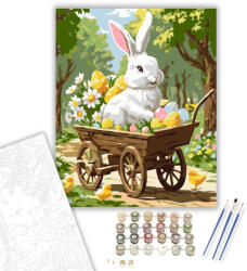  Nyuszi Kocsiban Csibékkel - számfestő készlet - 40×50 cm (Keretre feszítve)