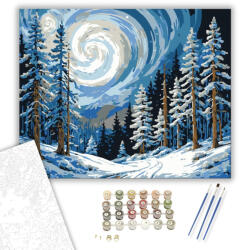  Forgó Téli Éjszaka - számfestő készlet - 40×50 cm (Keretre feszítve)