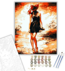 Számfestő Vörös Kalapos Hölgy - számfestő készlet - 40×50 cm (Keretre feszítve) (6369-40X50-KF)