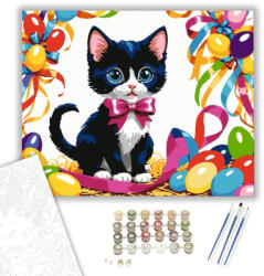 Számfestő Masnis Kiscica - húsvéti számfestő készlet - 40×50 cm (Keretre feszítve) (husvet137-40X50-KF)