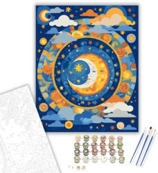  Nap és Hold Mandala Élénk Színekkel - számfestő készlet - 40×50 cm (Keretre feszítve)