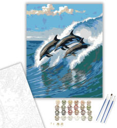 Hullámokon Lovagló Delfinek - számfestő készlet - 40×50 cm (Keretre feszítve)