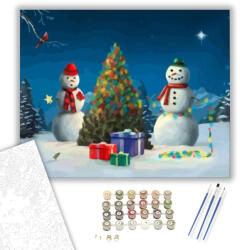  Hóemberek karácsonykor - számfestő készlet - 40×50 cm (Keretre feszítve)