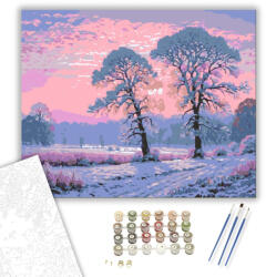  Téli Alkonyi Nyugalom - számfestő készlet - 40×50 cm (Keretre feszítve)