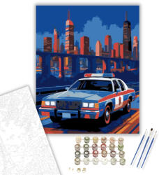  Rendőrautó és Városi Fények - számfestő készlet - 40×50 cm (Keretre feszítve)
