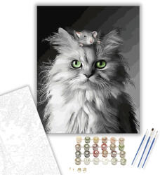  Cica egér barátság - számfestő készlet - 40×50 cm (Keretre feszítve)