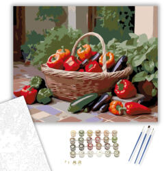  Paprikák és Padlizsánok Kosárban - számfestő készlet - 40×50 cm (Keretre feszítve)