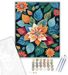  Élénk Természet Mandala Virágokkal és Levelekkel - számfestő készlet - 40×50 cm (Keretre feszítve)