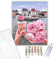 Számfestő Kávé virággal - számfestő készlet - 40×50 cm (Keretre feszítve) (crea1398-40X50-KF)