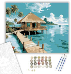  Trópusi Víz feletti Bungaló és Lagúna - számfestő készlet - 40×50 cm (Keretre feszítve)