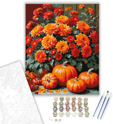  Őszi virágok és tökök - számfestő készlet - 40×50 cm (Keretre feszítve)