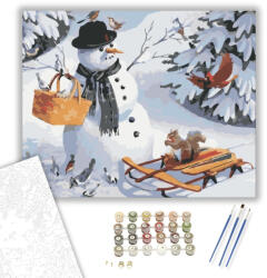  Hóember és Szánkó - számfestő készlet - 40×50 cm (Keretre feszítve)