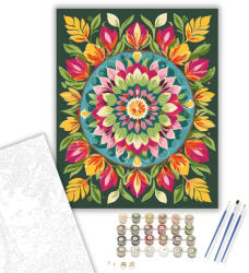  Tavaszi Virágos Mandala Élénk Színekkel - számfestő készlet - 40×50 cm (Keretre feszítve)