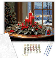  Téli Gyertyafény Harmónia - számfestő készlet - 40×50 cm (Keretre feszítve)