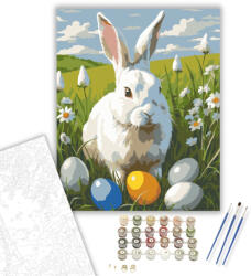  Húsvéti Nyuszi a Színes Tojásokkal - számfestő készlet - 40×50 cm (Keretre feszítve)