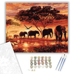 Számfestő Elefánt Vándorlás - számfestő készlet - 40×50 cm (Keretre feszítve) (ujszam059-40X50-KF)