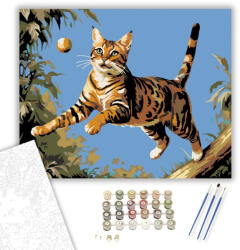  Ugró Bengal Macska - számfestő készlet - 40×50 cm (Keretre feszítve)