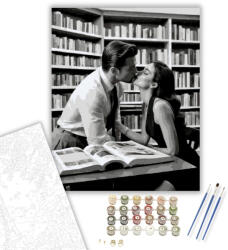  Titkos Csók a Könyvtárban - számfestő készlet - 40×50 cm (Keretre feszítve)