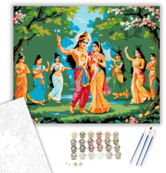  Radha és Krishna Raas Leela - számfestő készlet - 40×50 cm (Keretre feszítve)