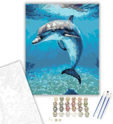  Békés Delfin a Mélykék Óceánban - számfestő készlet - 40×50 cm (Keretre feszítve)