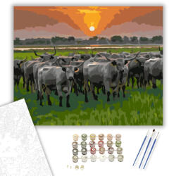  Magyar Szürkemarhák a Tisza-parton - számfestő készlet - 40×50 cm (Keretre feszítve)