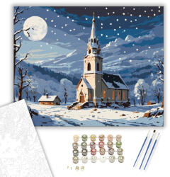 Számfestő Holdfényes Téli Templom - számfestő készlet - 40×50 cm (Keretre feszítve) (crea5123-40X50-KF)