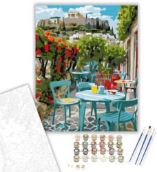  Athéni Kávézó Terasza az Akropolisz Kilátásával - számfestő készlet - 40×50 cm (Keretre feszítve)