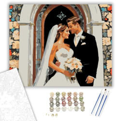  Esküvői Pár a Kápolna Előtt - számfestő készlet - 40×50 cm (Keretre feszítve)