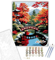 Számfestő Japánkert Piros Híddal és Őszi Lombozattal - számfestő készlet - 40×50 cm (Keretre feszítve) (crea5698-40X50-KF)