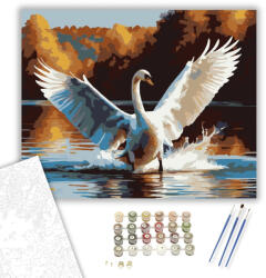  Felszálló Hattyú az Őszi Tavon - számfestő készlet - 40×50 cm (Keretre feszítve)