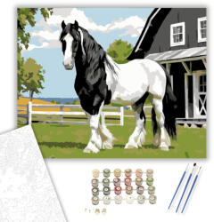  Gypsy Vanner Ló a Farm Előtt - számfestő készlet - 40×50 cm (Keretre feszítve)