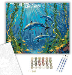  Delfinek az Algák Között - számfestő készlet - 40×50 cm (Keretre feszítve)