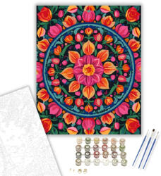 Számfestő Virágos Mandala Rózsákkal és Tulipánokkal - számfestő készlet - 40×50 cm (Keretre feszítve) (crea6510-40X50-KF)