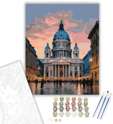 Szent István Bazilika Alkonyatkor - számfestő készlet - 40×50 cm (Keretre feszítve)