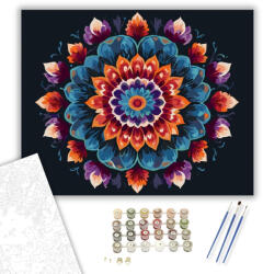  Luminous Virágos Mandala Arany Középponttal - számfestő készlet - 40×50 cm (Keretre feszítve)