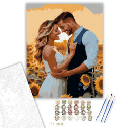  Naplementés Eljegyzés Napraforgómezőn - számfestő készlet - 40×50 cm (Keretre feszítve)